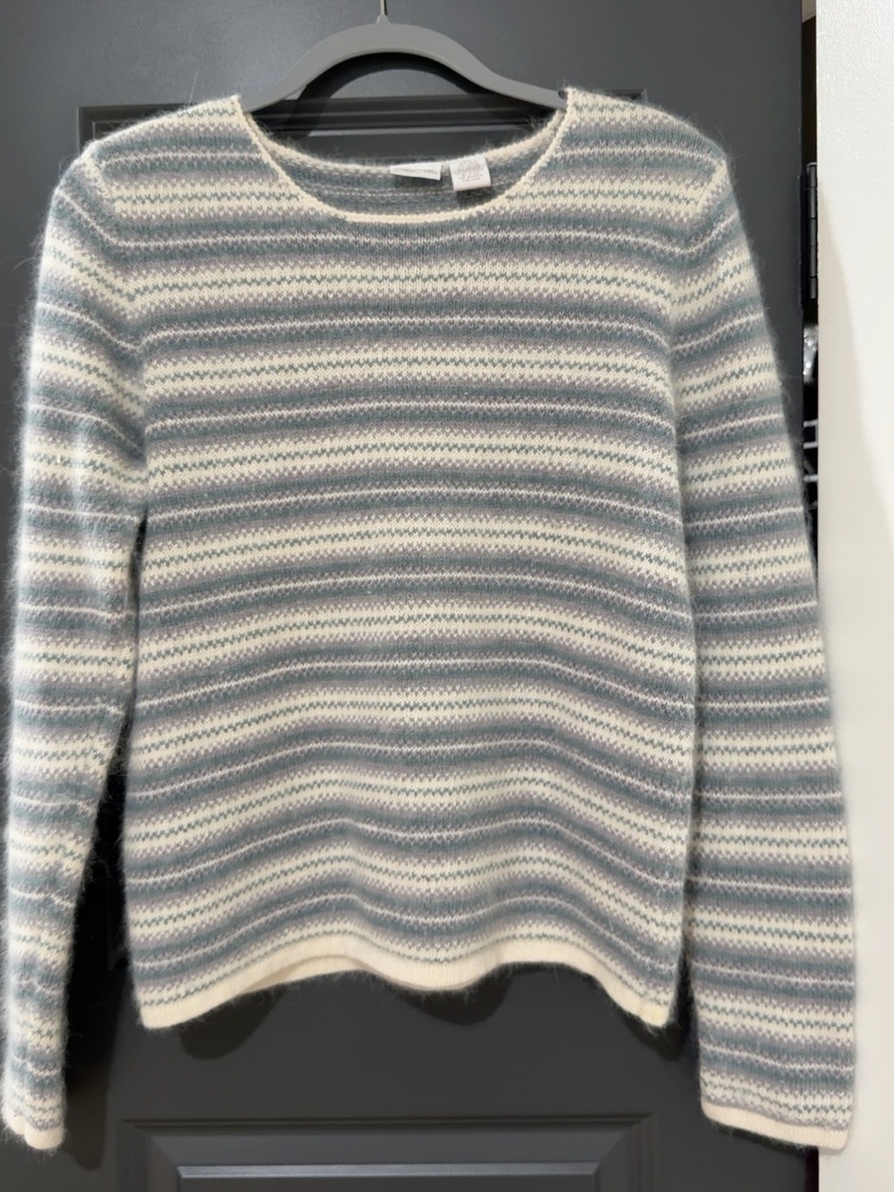 Cherokee Striped Scoop Neck Sweater in Cream and Light Blue